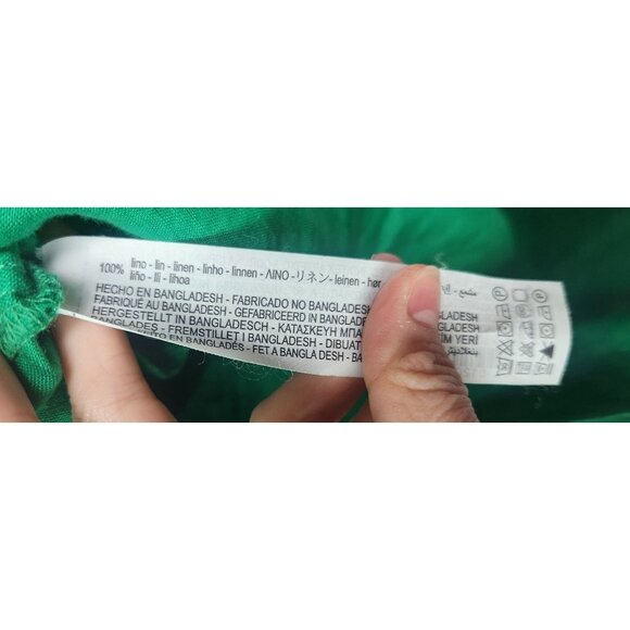 Zara Women's Sz. M 100% Green Long Sleeve Midi Linen Button Front Dress - Picture 5 of 6